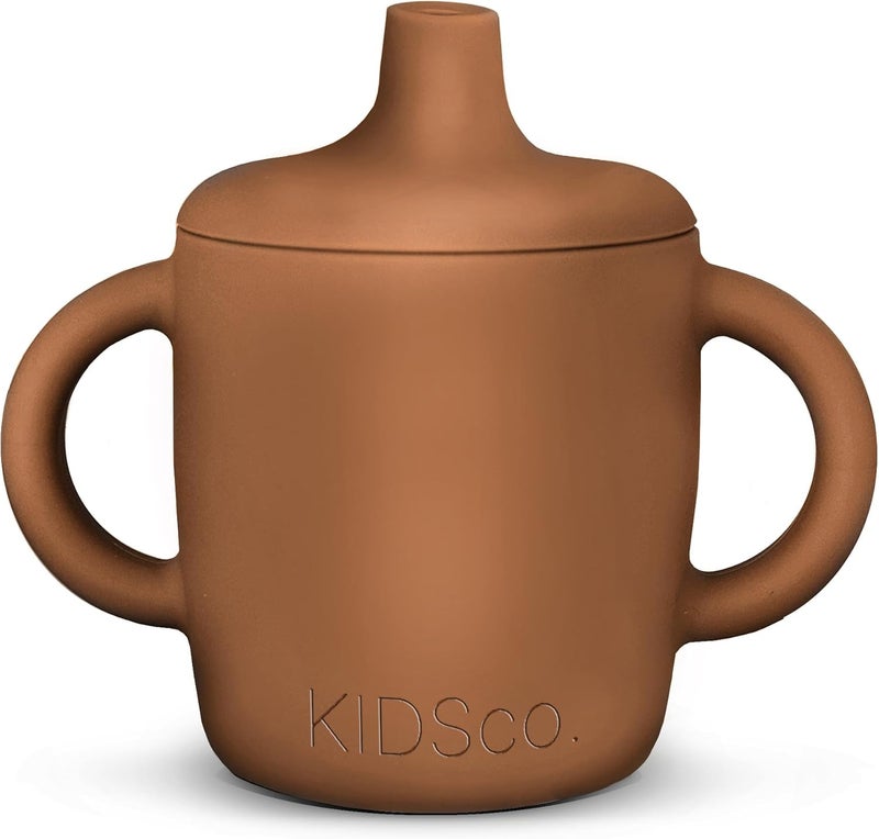 KIDSco. Silicone Sippy Cup and Training Cup for Baby 6 months+ Soft Spout and Handles Unbreakable Easy Grip for Babies 6-12 months and Toddlers 1-3 years 6oz/180ml (Caramel) - Image 1